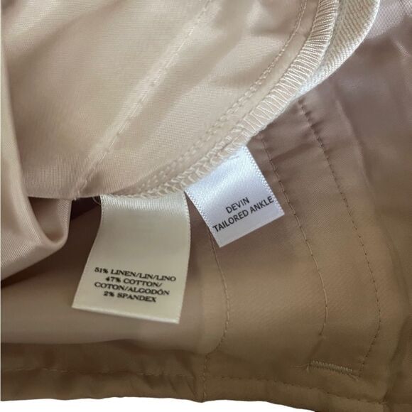 Ann Taylor Devin Tailored ankle pants linen blend vertical stripe tan white 10 - Picture 8 of 13